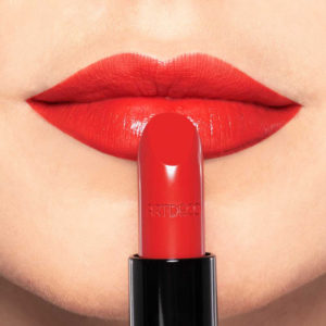 13.801A Artdeco Perfect Colour Lipstick Hot Chilli (Model Wearing Lipstick)